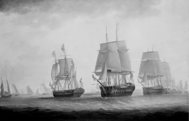 Jorge III en el HMS Southampton revisando la flota frente a Plymouth, 18 de agosto de 1789